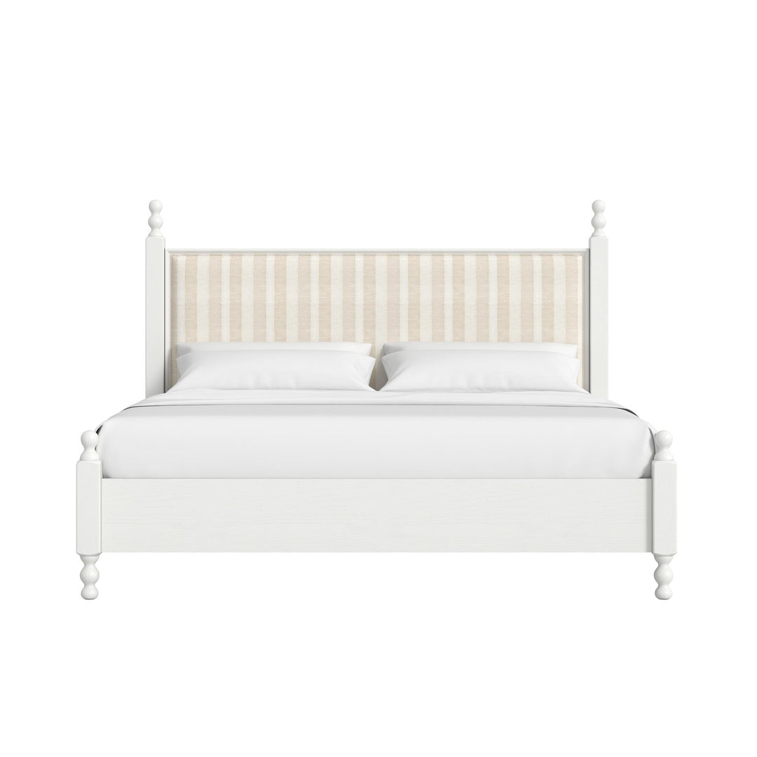 Haven Queen Upholstered Finial Bed - Warm White