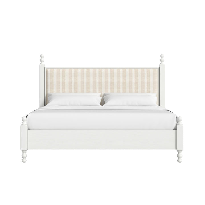 Haven Queen Upholstered Finial Bed - Warm White
