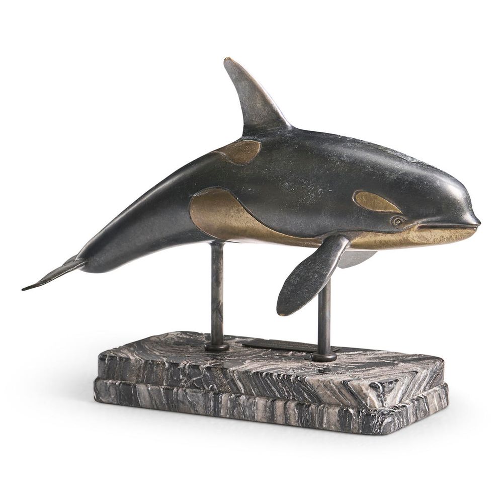 Decorative Objects Killer Whale Bronze Statue with Marble Base