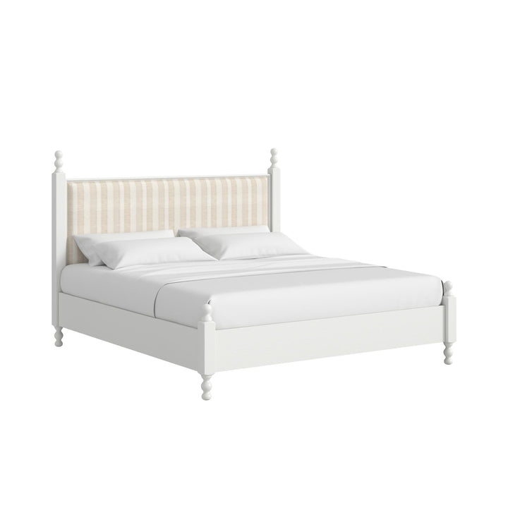 Haven Queen Upholstered Finial Bed - Warm White