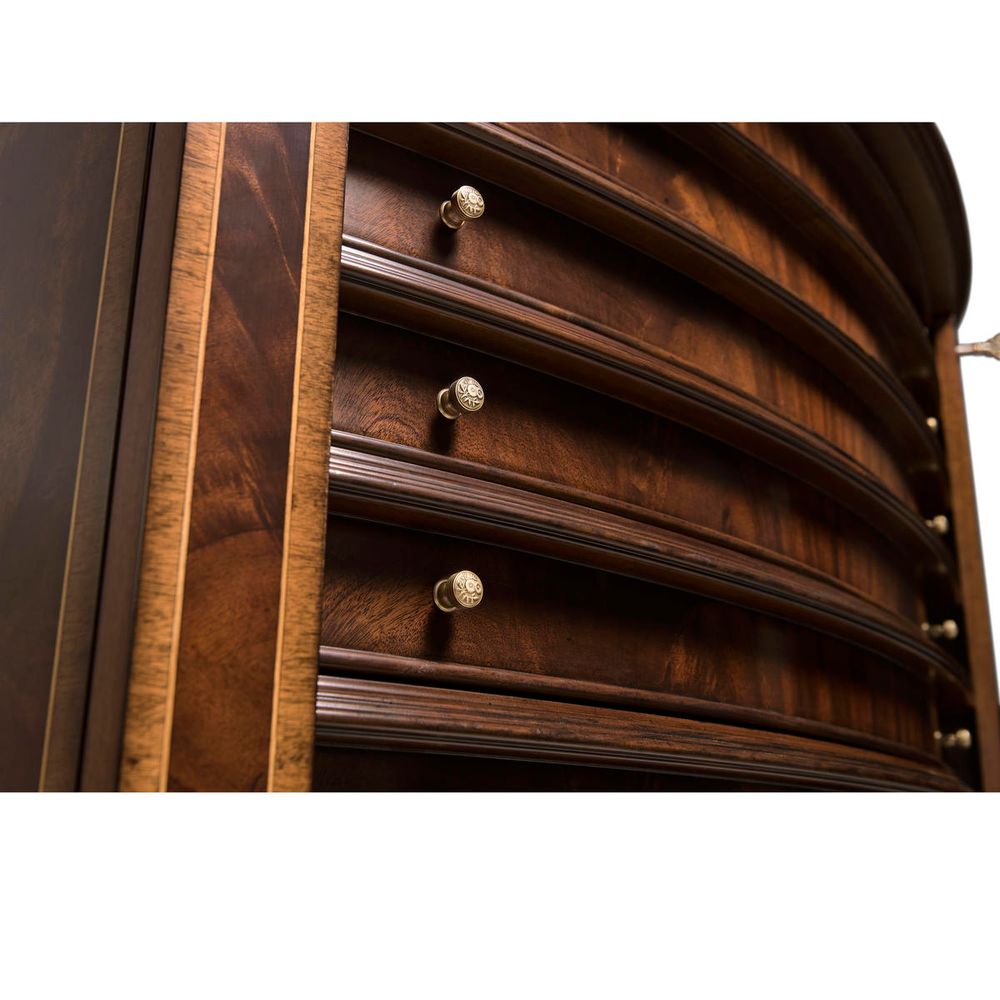 66" Mahogany Extending Circular Dining Table with Storage Cabinet for Leaves