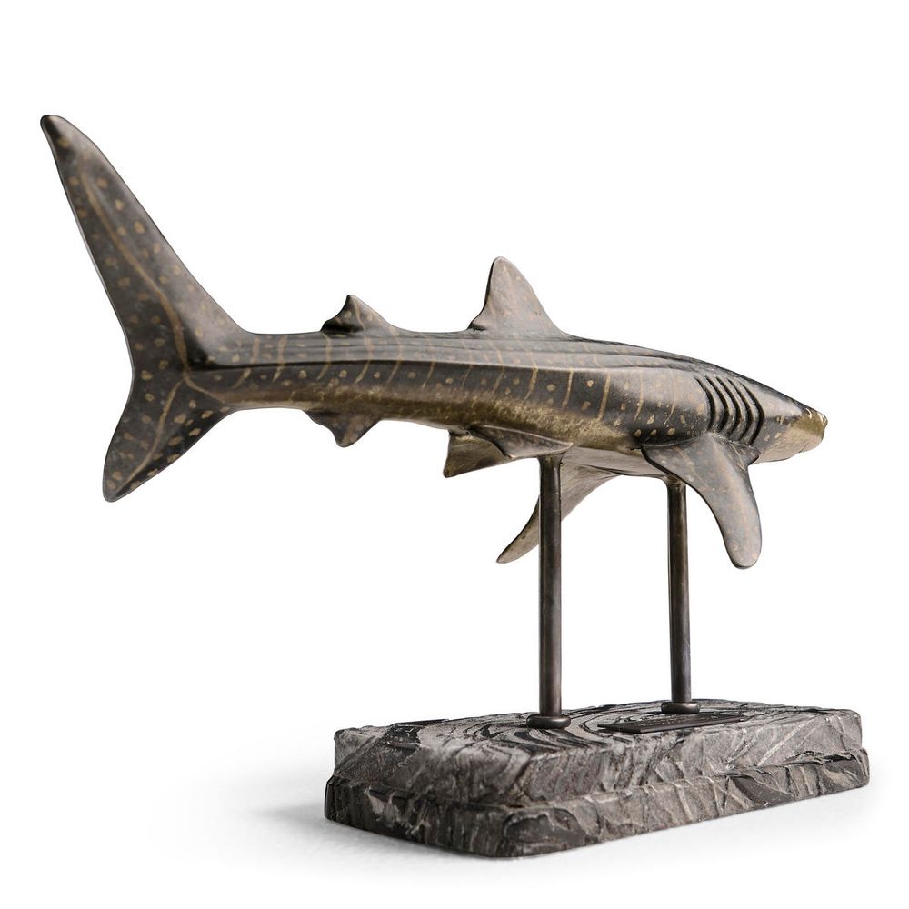 Decorative Objects Whale Shark Bronze Statue with Marble Base