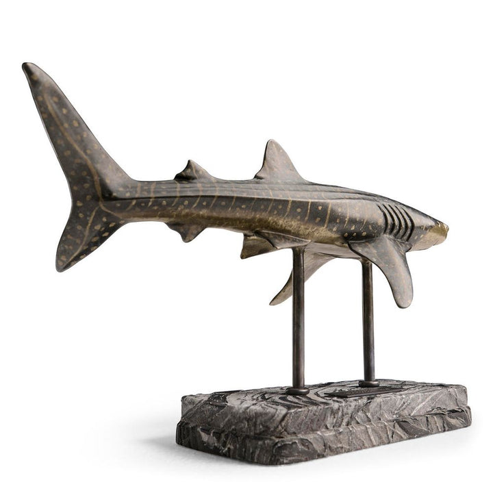 Decorative Objects Whale Shark Bronze Statue with Marble Base
