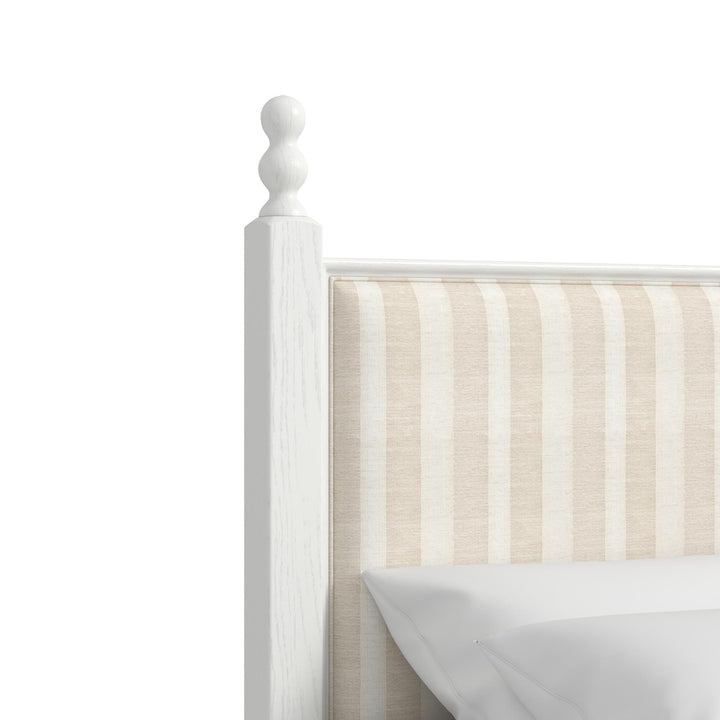 Haven Queen Upholstered Finial Bed - Warm White