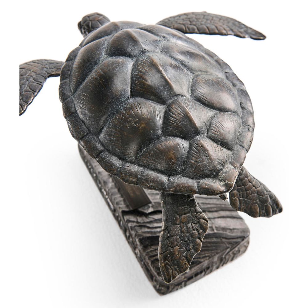 Decorative Objects Sea Tortoise Bronze Statue with Marble Base