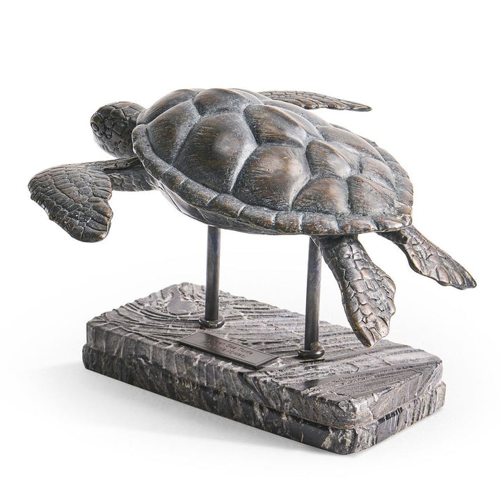 Decorative Objects Sea Tortoise Bronze Statue with Marble Base