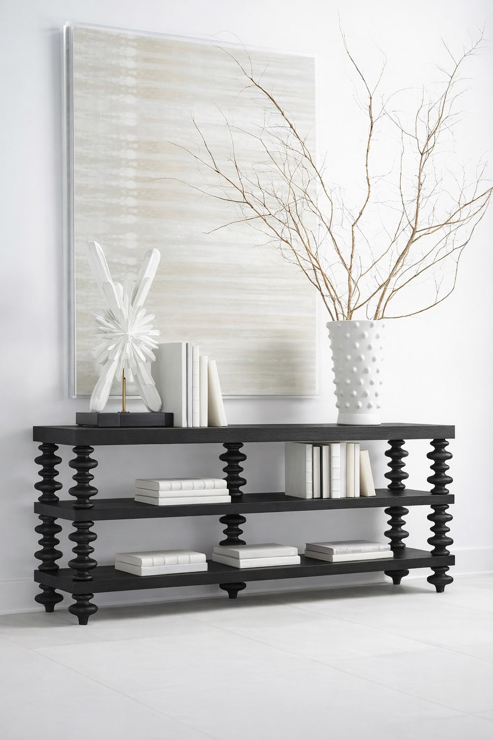 Atrium Console Table - hand rubbed black with undertones of brown