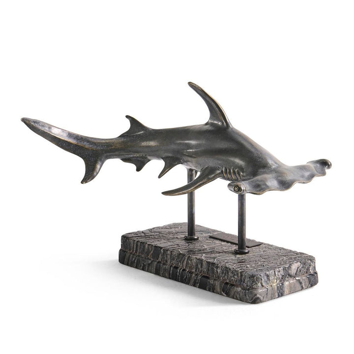 Decorative Objects Arc Hammerhead Shark Bronze Statue with Marble Base