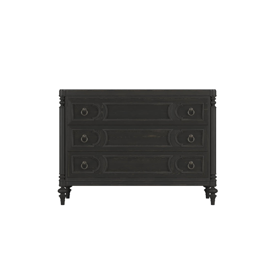 Atrium Three-Drawer Chest - hand rubbed black with undertones of brown