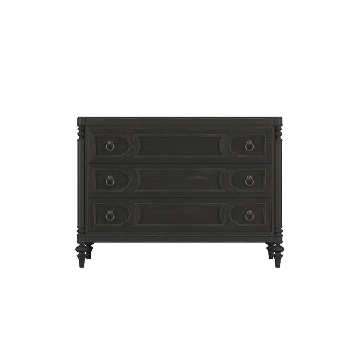 Atrium Three-Drawer Chest - hand rubbed black with undertones of brown