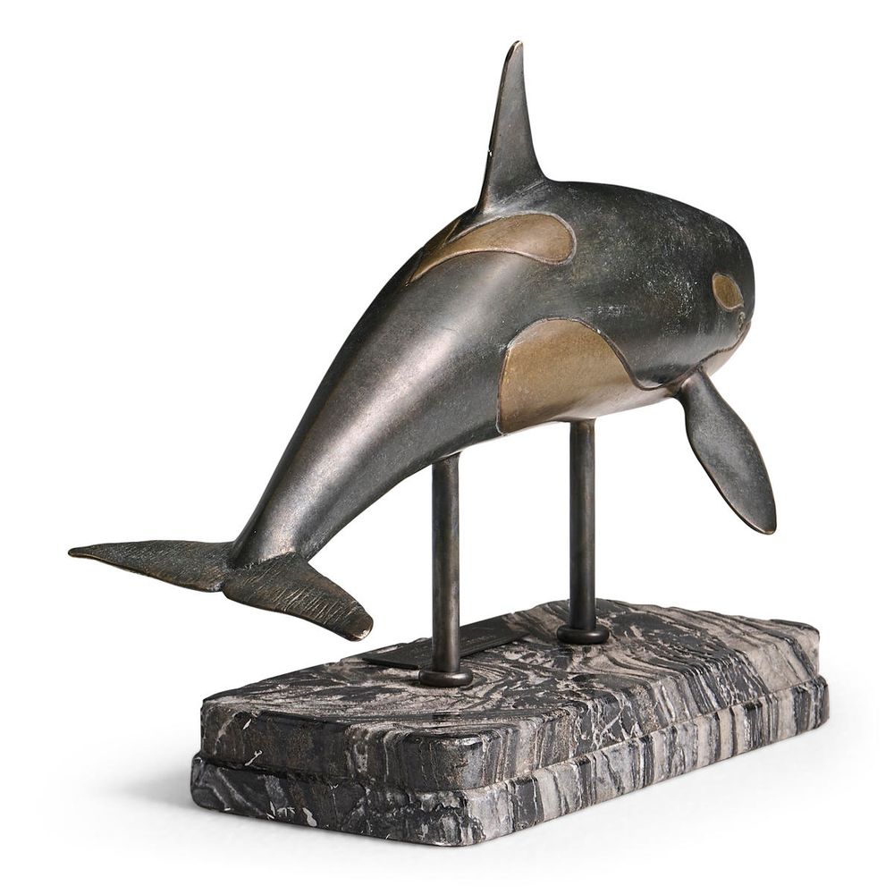 Decorative Objects Killer Whale Bronze Statue with Marble Base