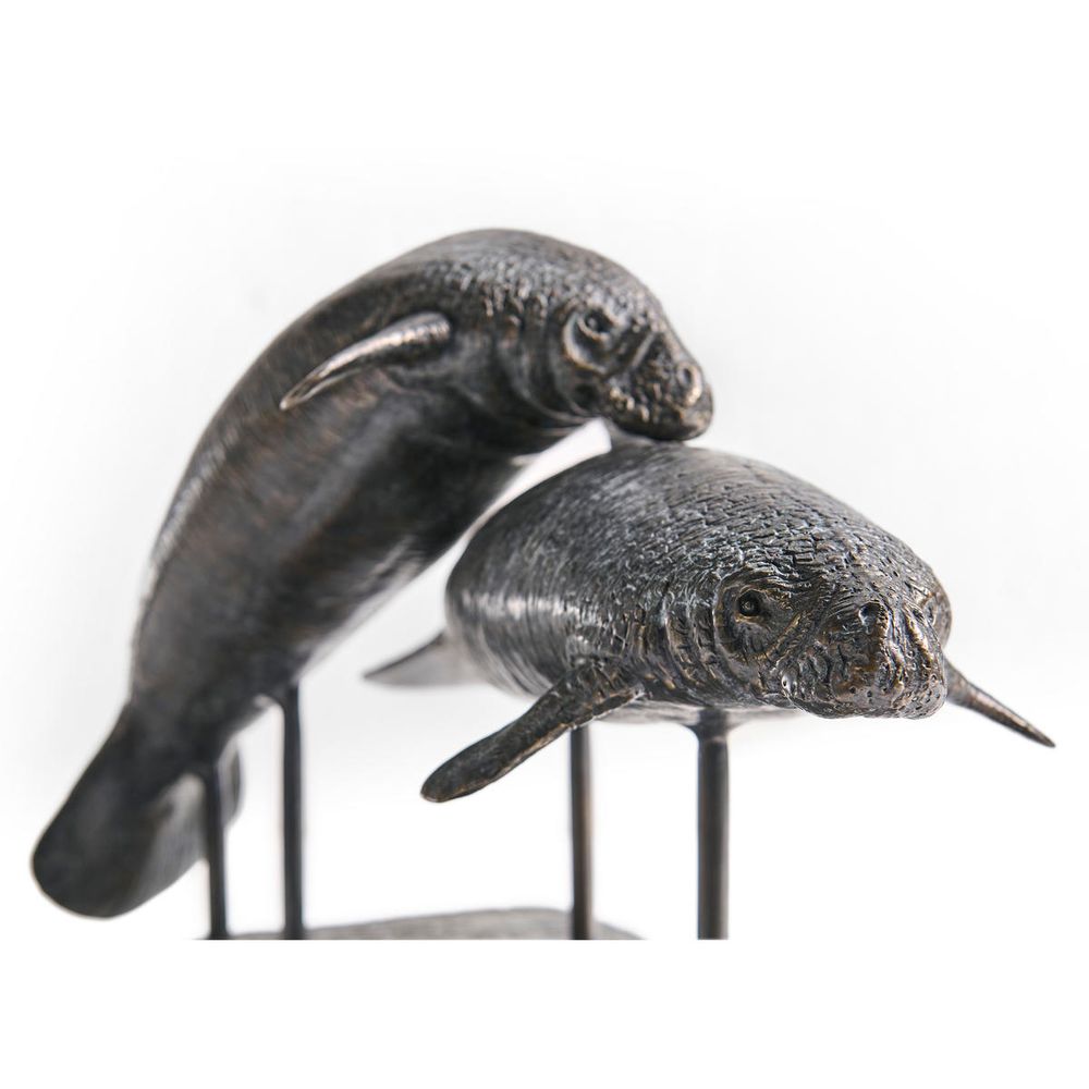 Raised Manatee Bronze Statue with Marble Base
