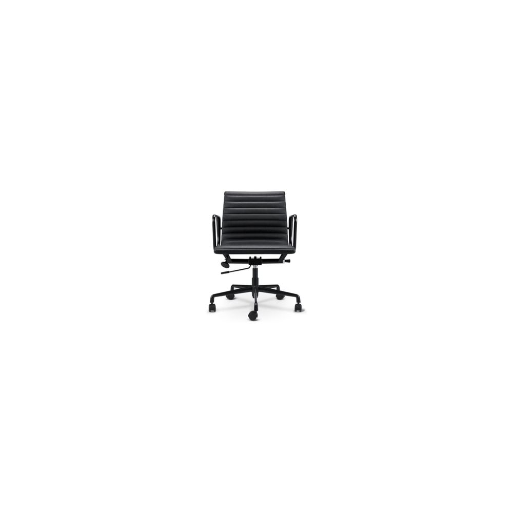 Task Chairs Falcon Low Office Chair Black Leather Powder Coated Black Frame With Castors