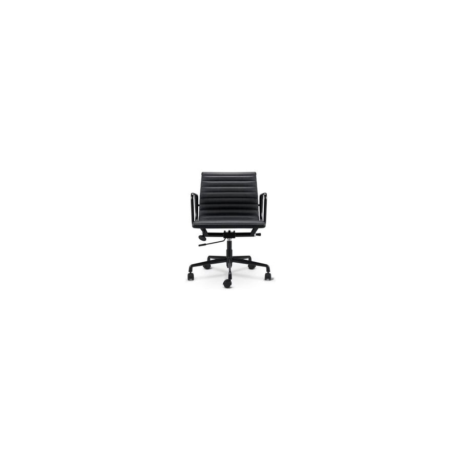 Task Chairs Falcon Low Office Chair Black Leather Powder Coated Black Frame With Castors