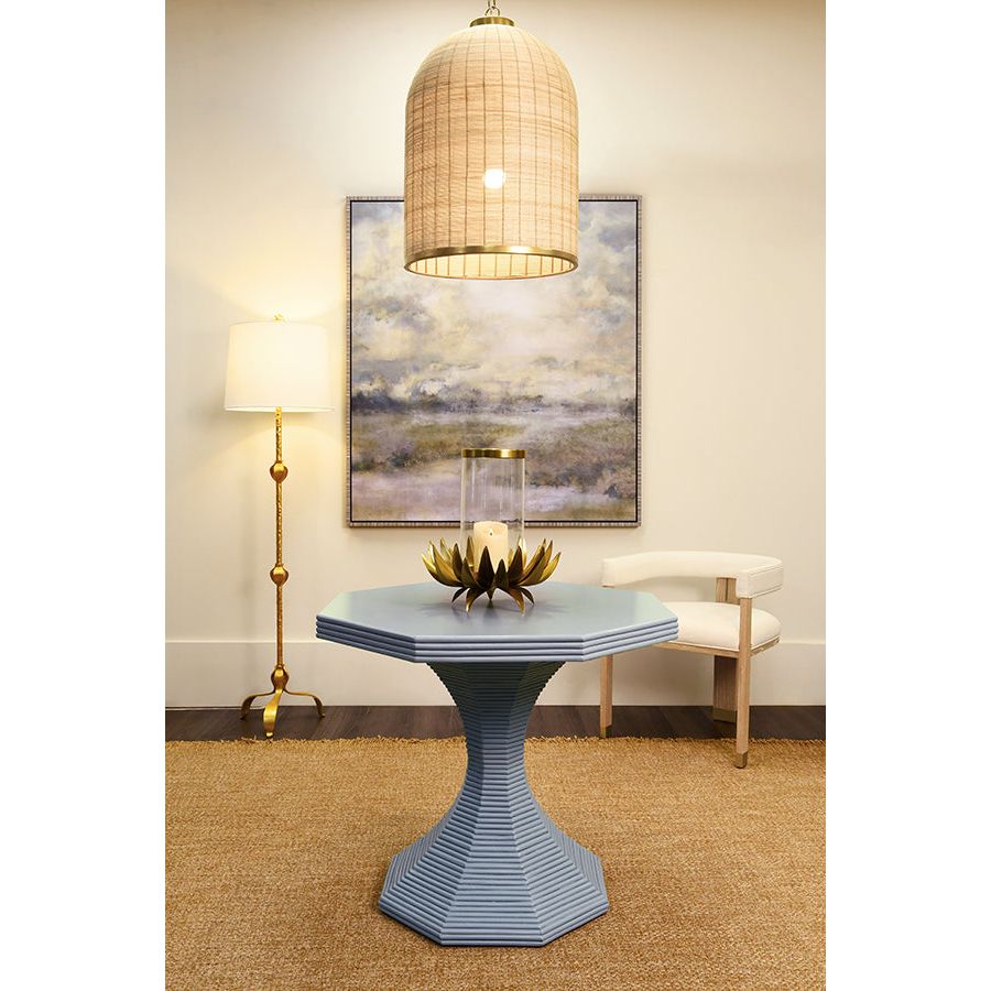 Chandeliers Bell Shaped Natural Rattan Pendant With Satin Brass Trim