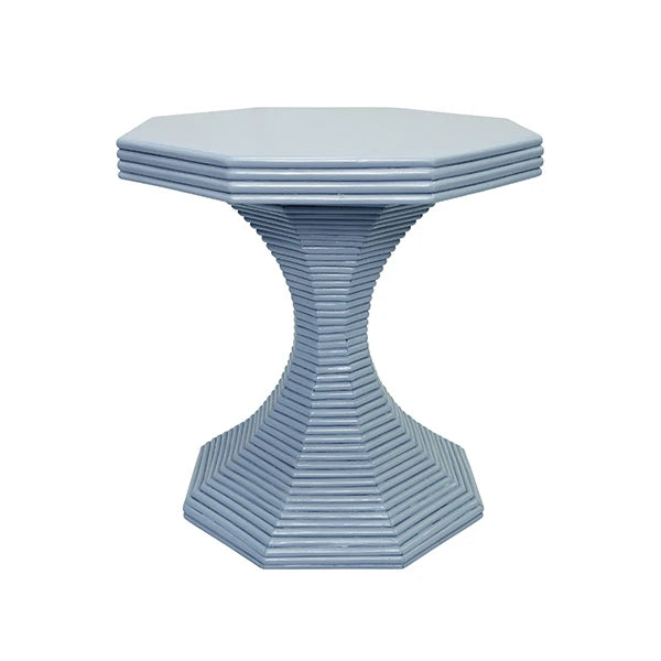 Octagonal Reeded Side Table In Painted Light Blue