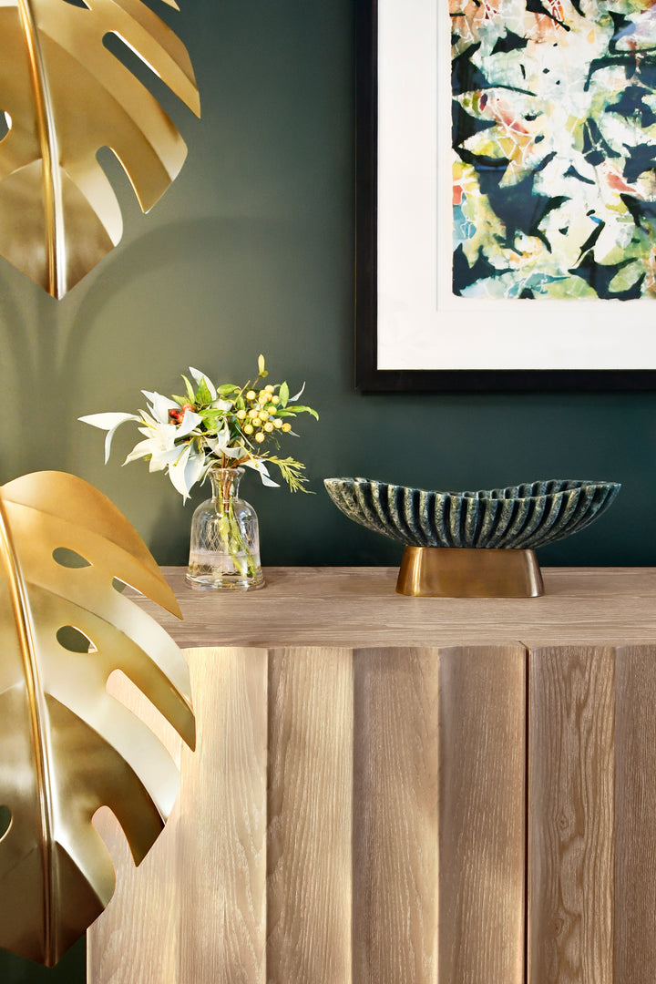 Drago Oval Fluted Green Marble Bowl