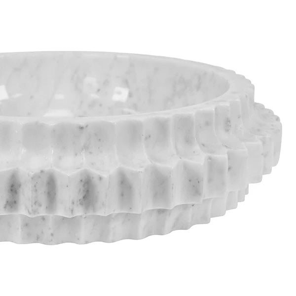 Olin Round Marble Tray With Carved Edges