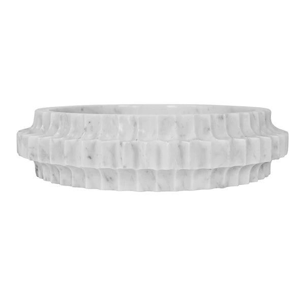 Olin Round Marble Tray With Carved Edges