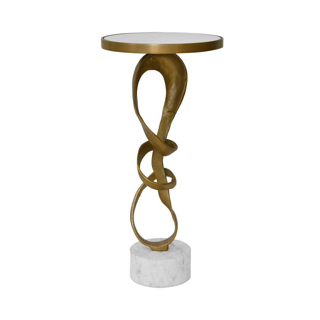 Olympia - Round Sculptural Loop Base Side Table In Antique Brass With Inset Mirror Top