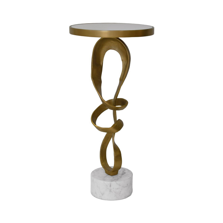 Olympia - Round Sculptural Loop Base Side Table In Antique Brass With Inset Mirror Top