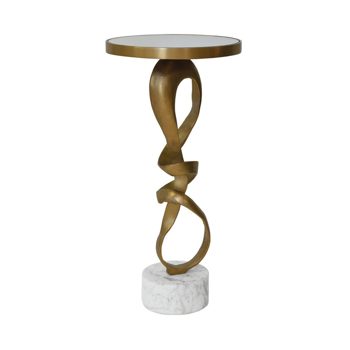 Olympia - Round Sculptural Loop Base Side Table In Antique Brass With Inset Mirror Top