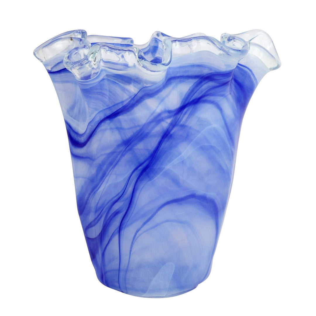 Onda Glass Ruffled Vase - Cobalt