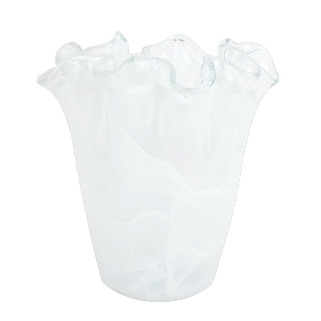 Onda Glass Ruffled Vase - White