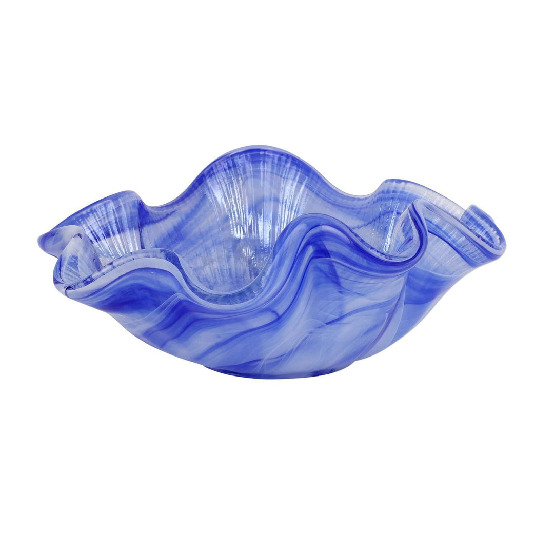 Onda Glass Ruffled Round Bowl - Cobalt