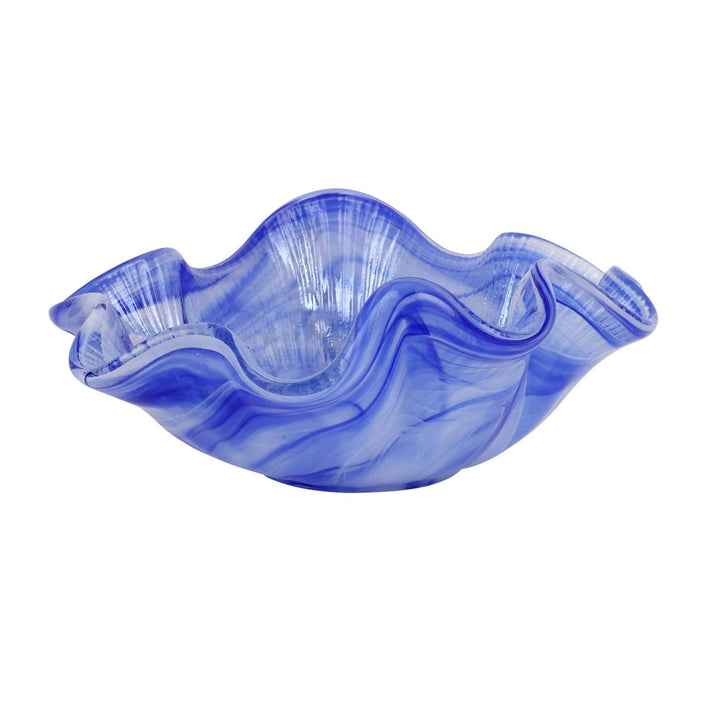 Onda Glass Ruffled Round Bowl - Cobalt