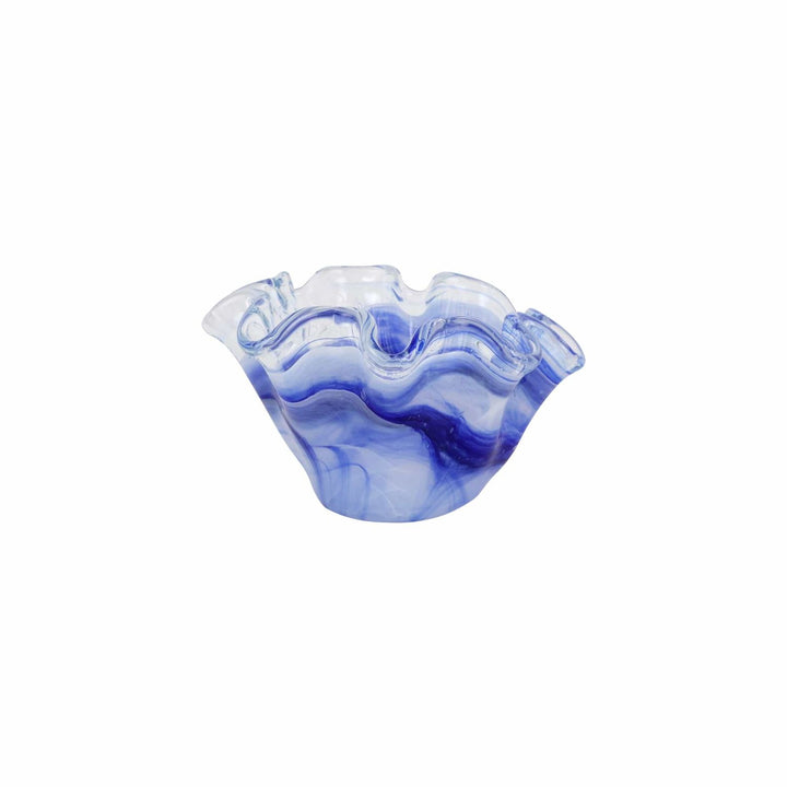 Onda Glass Ruffled Bowl - Cobalt