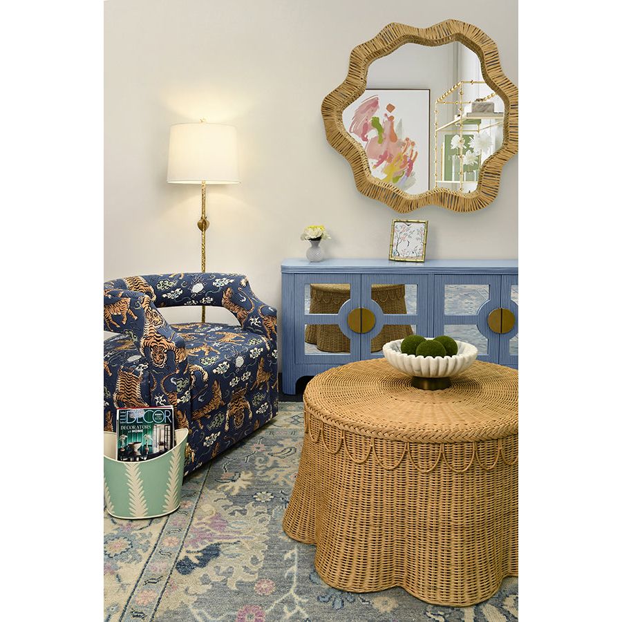 Round Coffee Table With Scalloped Detail In Natural Woven Rattan