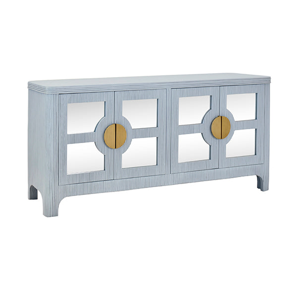 Sideboards & Credenzas Four Door Mirror Front Reeded Case Buffet In Painted Light Blue