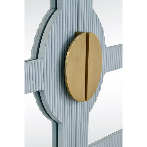 Four Door Mirror Front Reeded Case Buffet In Painted Light Blue