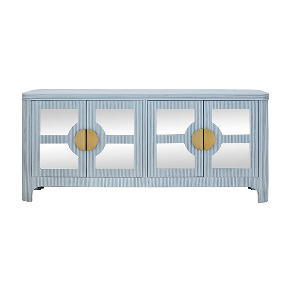 Sideboards & Credenzas Four Door Mirror Front Reeded Case Buffet In Painted Light Blue