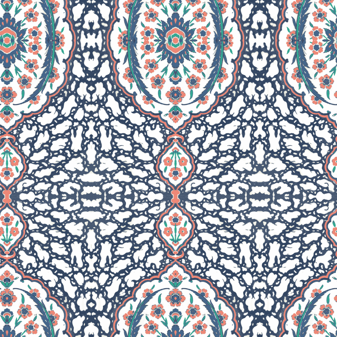 Ottoman Jewel Wallpaper-Mitchell Black-MITCHB-WC380-1-PM-MS-Wall DecorSamples Blues & Coral-Removable Peel & Stick-2-France and Son