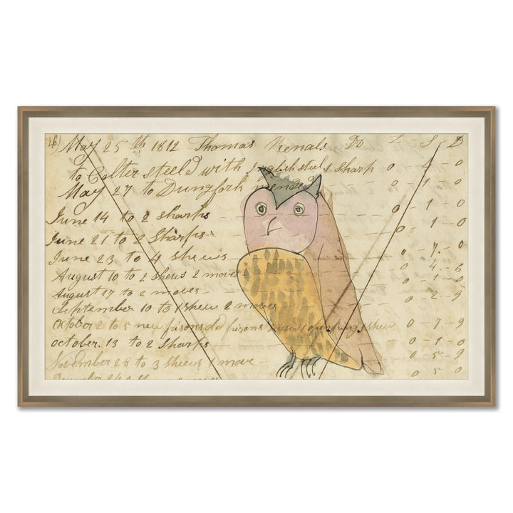 Owl - Lg. Mennonite Ledger Drawing by Soicher Marin