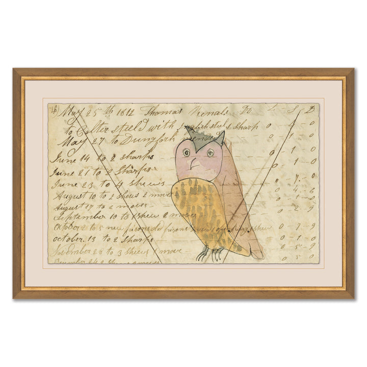 Owl - Mennonite Ledger Drawing by Soicher Marin