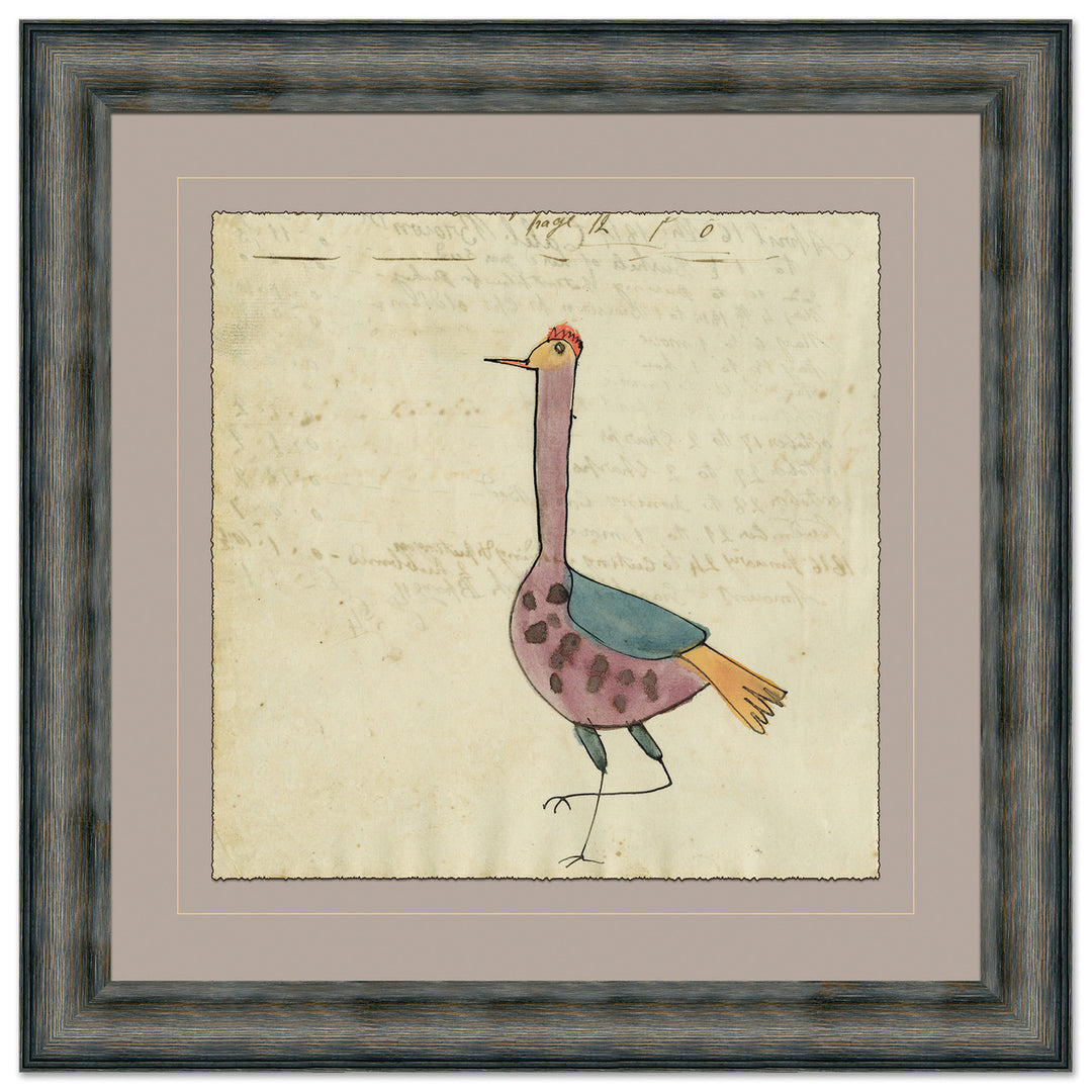 High Stepping Bird - Mennonite Ledger Drawing by Soicher Marin