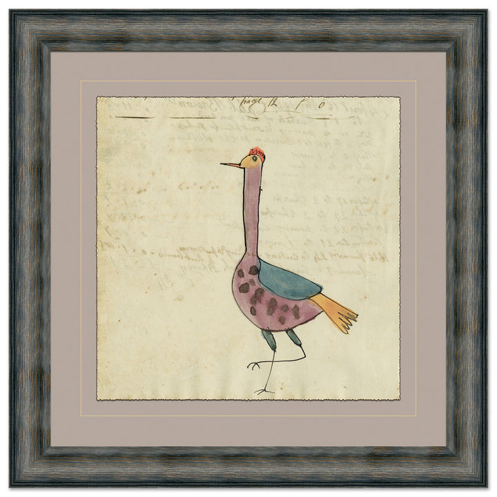 High Stepping Bird - Mennonite Ledger Drawing by Soicher Marin