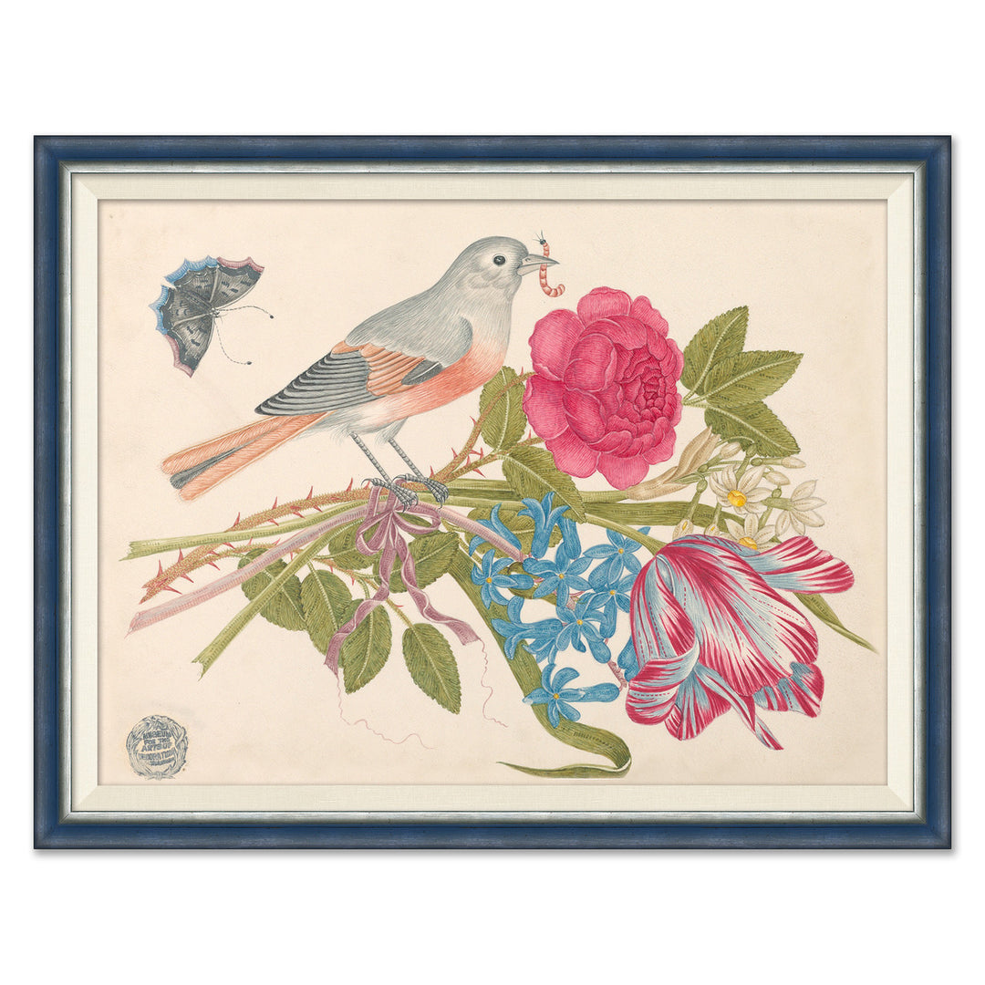 18th Century Floral Bouquets with Birds V by Soicher Marin