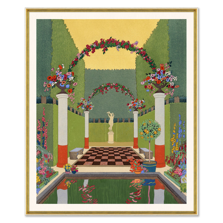 "Reflection Pool", Pochoir Print c. 1920 by Soicher Marin