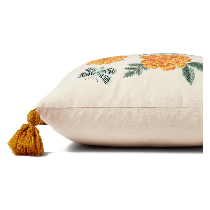 Rifle Paper Co. x Loloi P6066 Natural / Orange 18" x 18" Cover Only Pillow