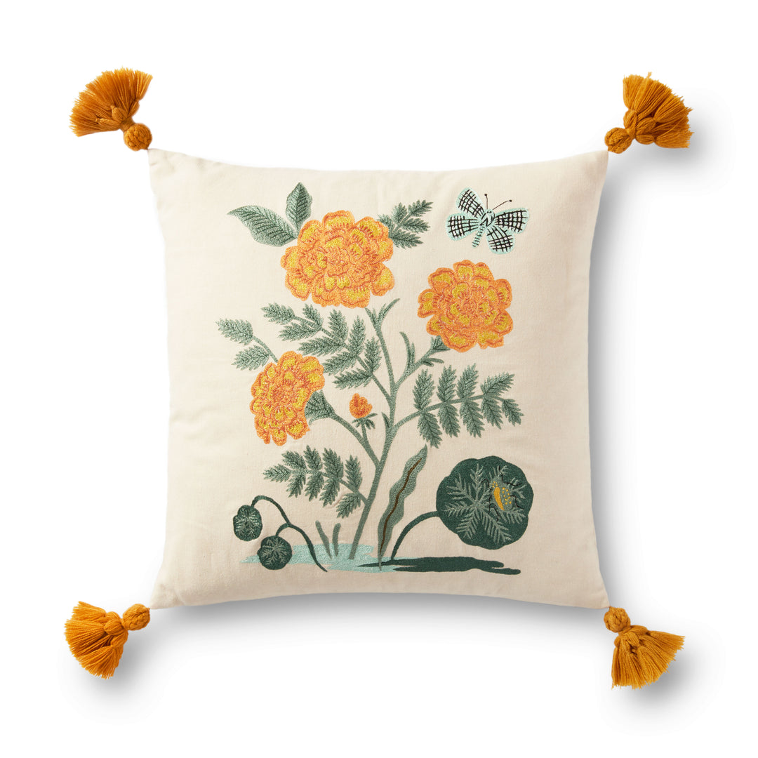 Rifle Paper Co. x Loloi P6066 Natural / Orange 18" x 18" Cover Only Pillow