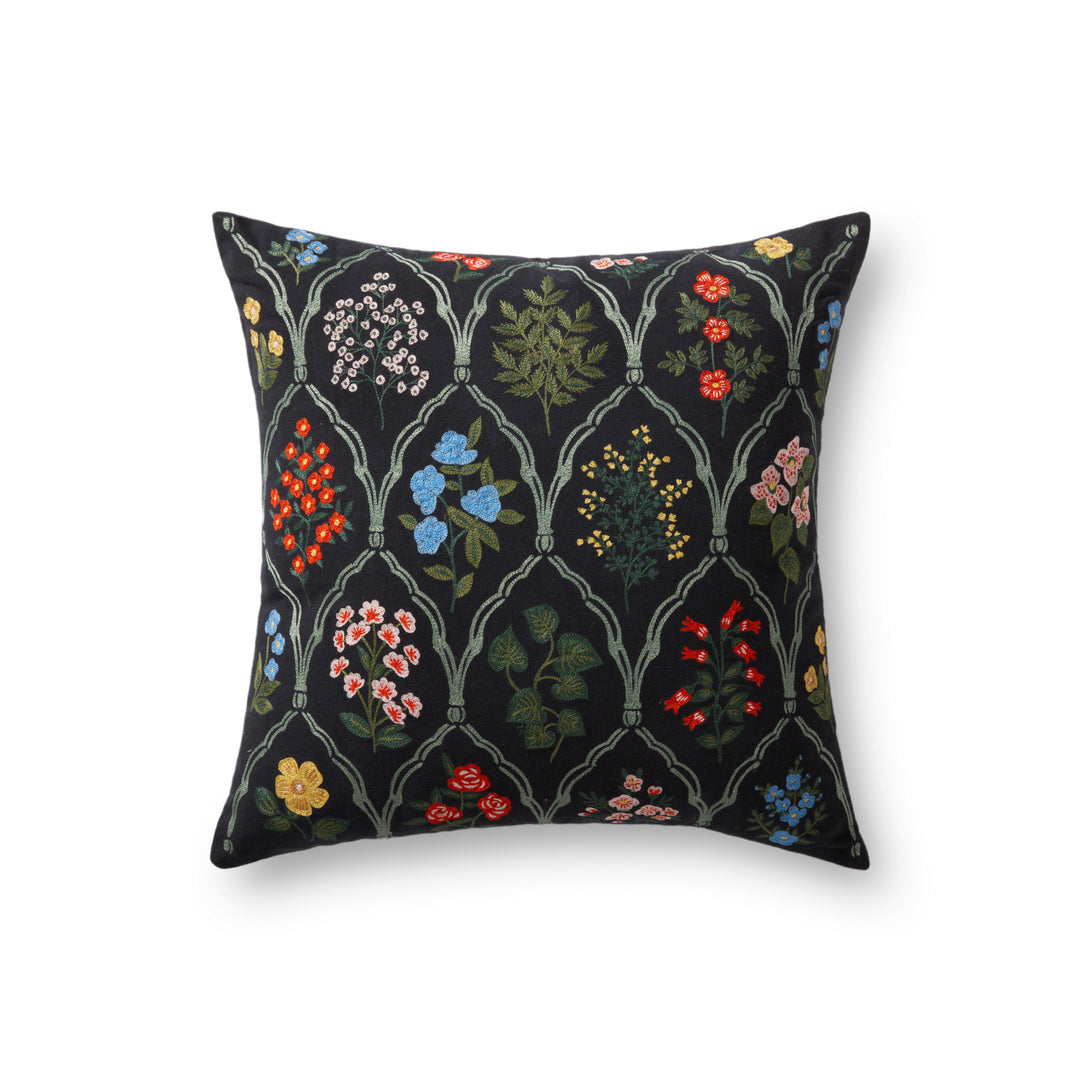 Rifle Paper Co. x Loloi P6076 Black / Multi 18" x 18" Cover Only Pillow