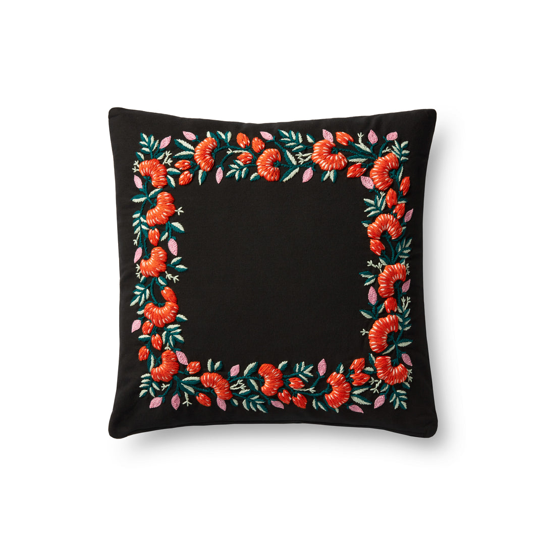 Rifle Paper Co. x Loloi P6079 Black / Multi 18" x 18" Cover Only Pillow