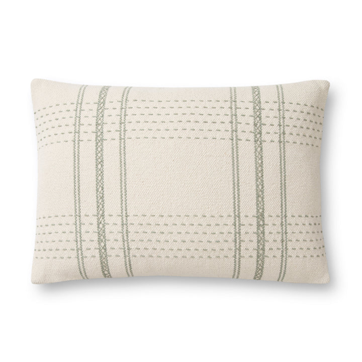 Magnolia Home by Joanna Gaines x Loloi PMH0015 Ivory / Sage 16" x 26" Cover w/Down Pillow