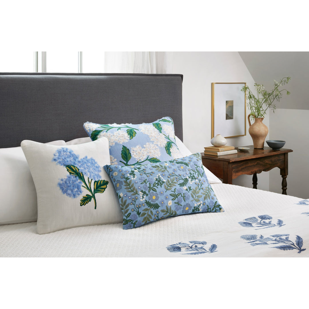 Rifle Paper Co. x Loloi PRP0013 Hydrangea Blue / Ivory 22" x 22" Cover Only Pillow