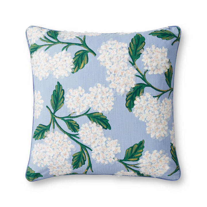 Rifle Paper Co. x Loloi PRP0013 Hydrangea Blue / Ivory 22" x 22" Cover w/Poly Pillow