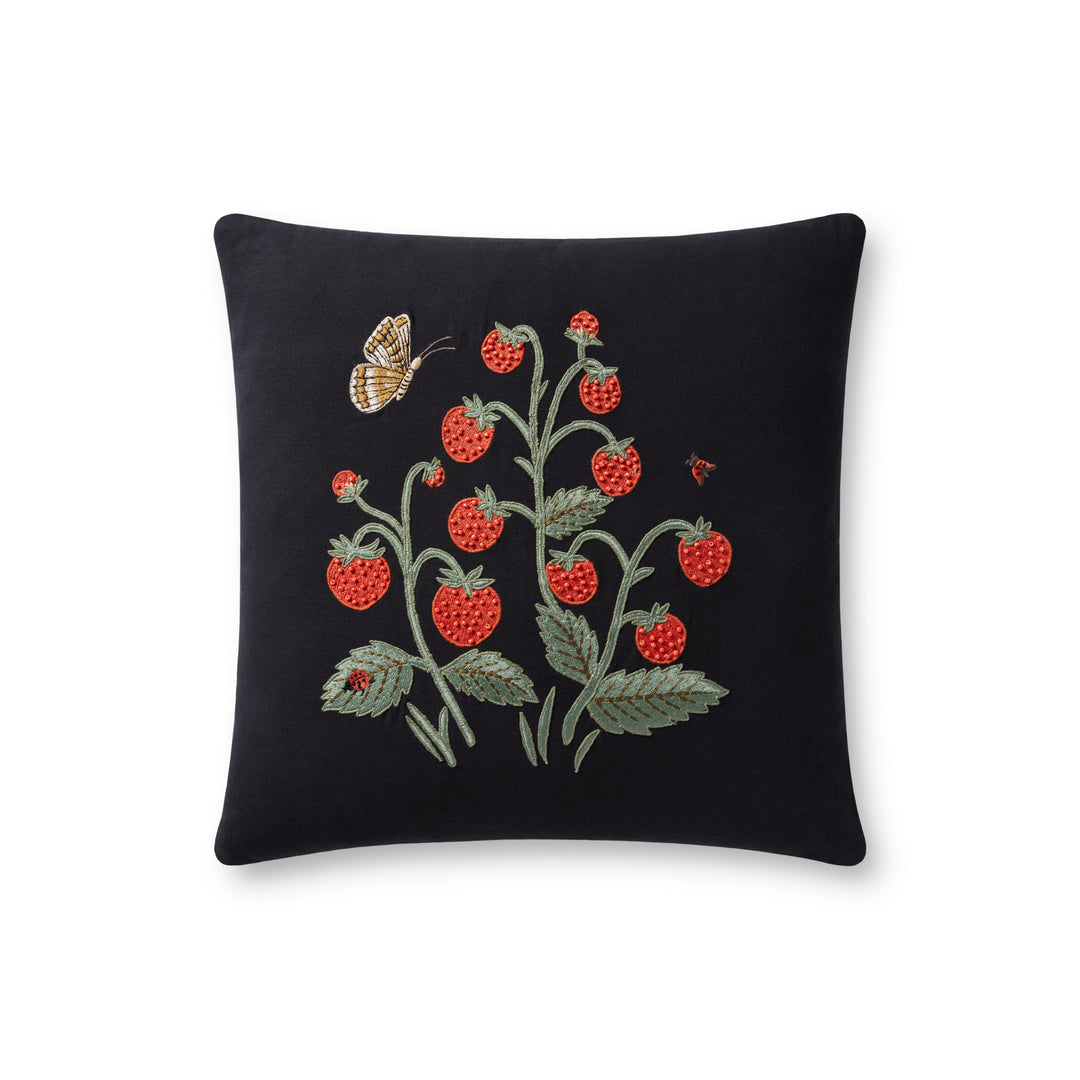 Rifle Paper Co. x Loloi PRP0021 Strawberries Black 18" x 18" Cover w/Down Pillow